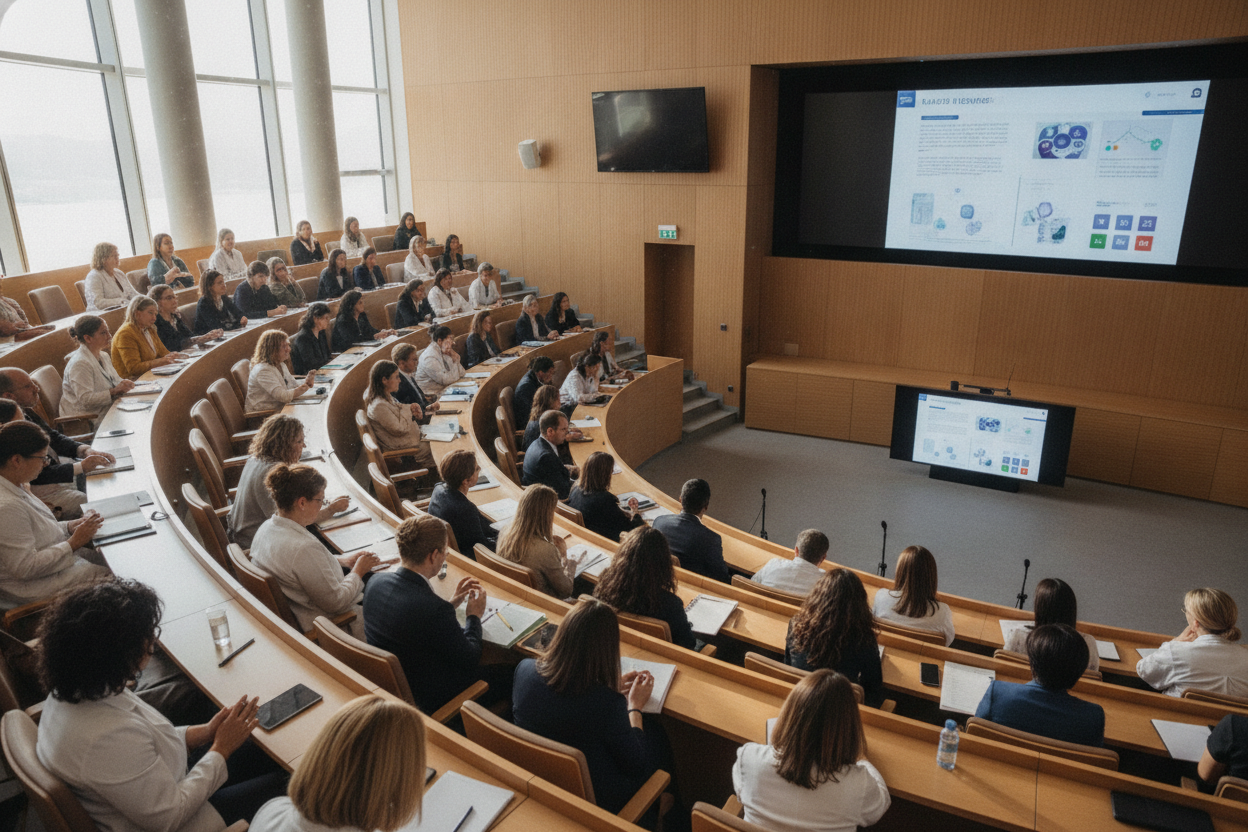 Professionnelles de santé en formation en amphithéâtre